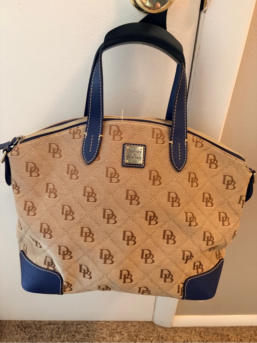 Dooney & Bourke Beige and Navy Logo Tote